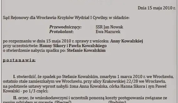 Komu przysługuje odpis postanowienia o stwierdzeniu nabycia spadku? Szybka pomoc prawna